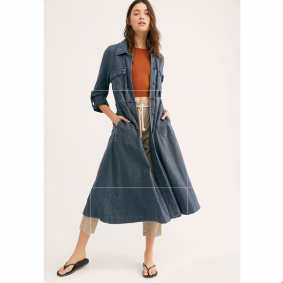Free People Jackets & Blazers - FREE PEOPLE RAINZ DUSTER jacket COAT blue S/M LONG